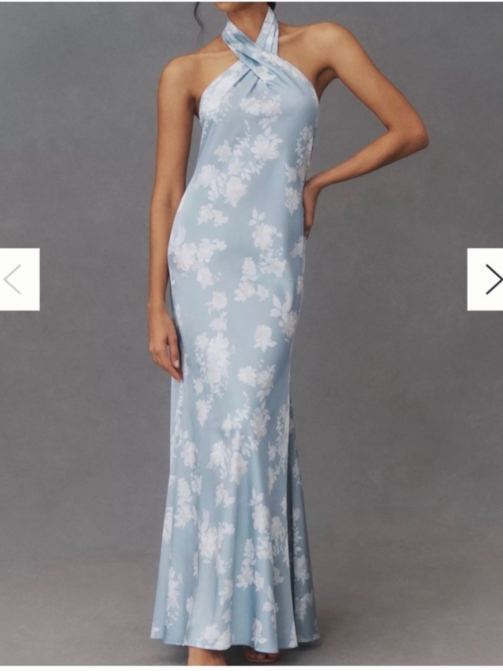 Anthropologie Light Blue Floral Halter Maxi Dress